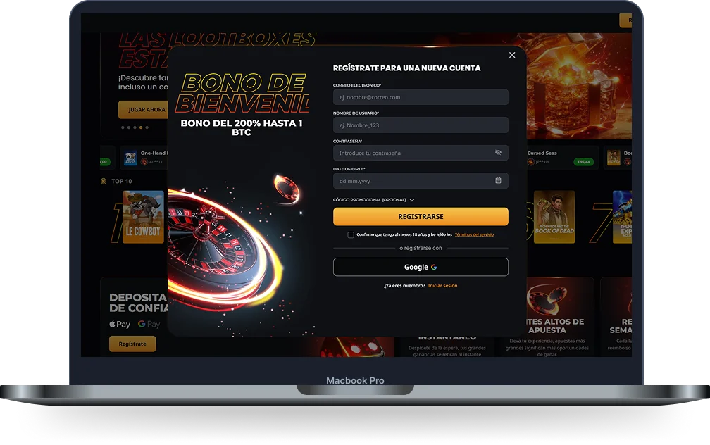 Registro de casino Instant Win casino registro de cuenta con bono de bienvenida y formulario de inscripción